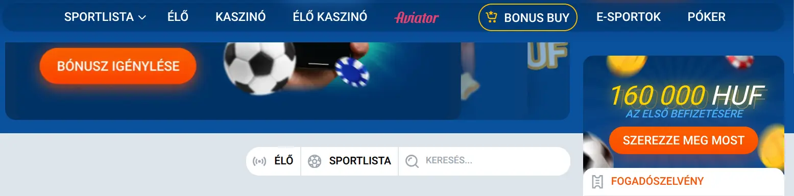 A Mostbet hivatalos kezdőoldala magyar nyelvű felülettel