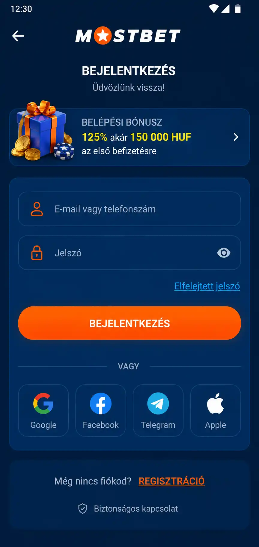 Bejelentkezési képernyő a Mostbet oldalán az Elfelejtett jelszó hivatkozással