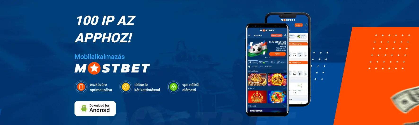 A Mostbet mobilalkalmazás kezdőképernyője Androidon